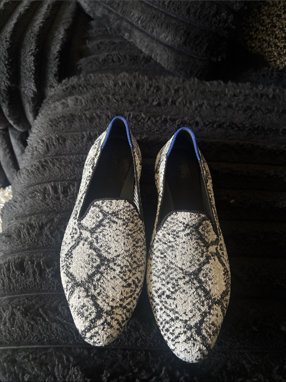 Rothy's Black & White Knit Slip-On Loafers